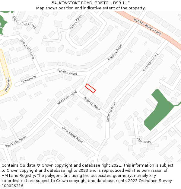 54, KEWSTOKE ROAD, BRISTOL, BS9 1HF: Location map and indicative extent of plot