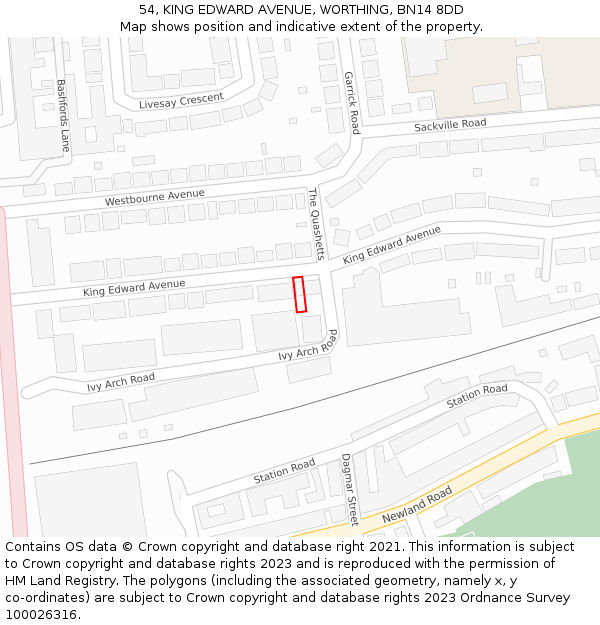 54, KING EDWARD AVENUE, WORTHING, BN14 8DD: Location map and indicative extent of plot