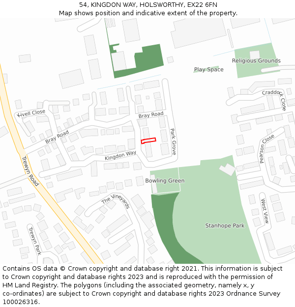 54, KINGDON WAY, HOLSWORTHY, EX22 6FN: Location map and indicative extent of plot