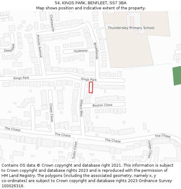54, KINGS PARK, BENFLEET, SS7 3BA: Location map and indicative extent of plot