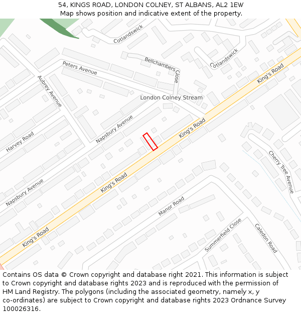 54, KINGS ROAD, LONDON COLNEY, ST ALBANS, AL2 1EW: Location map and indicative extent of plot