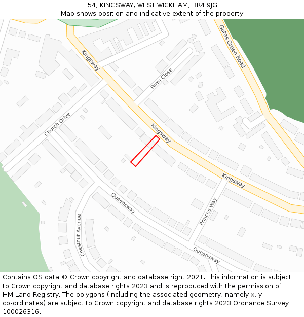 54, KINGSWAY, WEST WICKHAM, BR4 9JG: Location map and indicative extent of plot