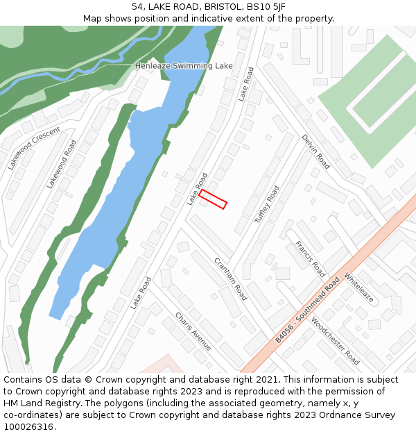 54, LAKE ROAD, BRISTOL, BS10 5JF: Location map and indicative extent of plot