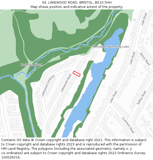54, LAKEWOOD ROAD, BRISTOL, BS10 5HH: Location map and indicative extent of plot