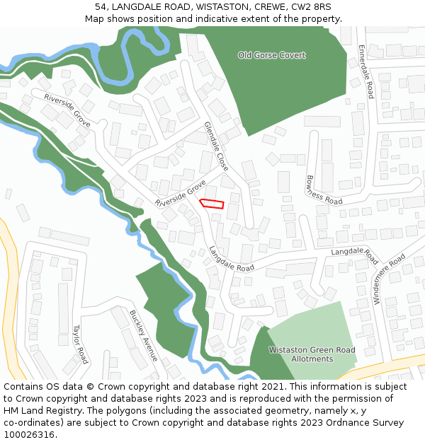 54, LANGDALE ROAD, WISTASTON, CREWE, CW2 8RS: Location map and indicative extent of plot