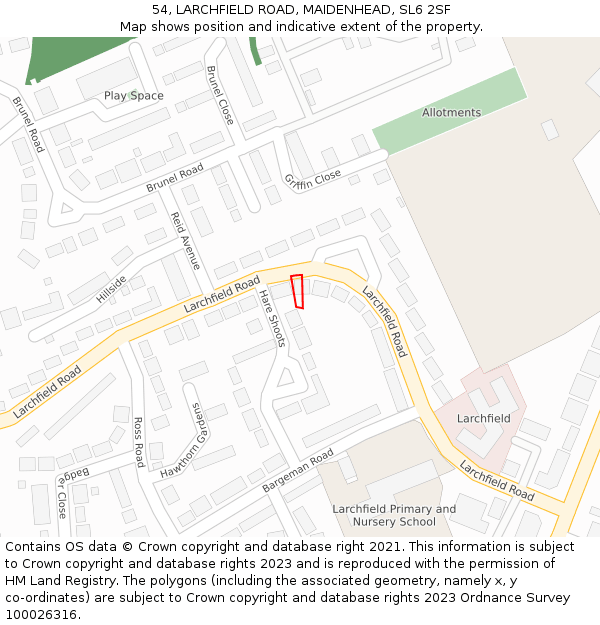 54, LARCHFIELD ROAD, MAIDENHEAD, SL6 2SF: Location map and indicative extent of plot