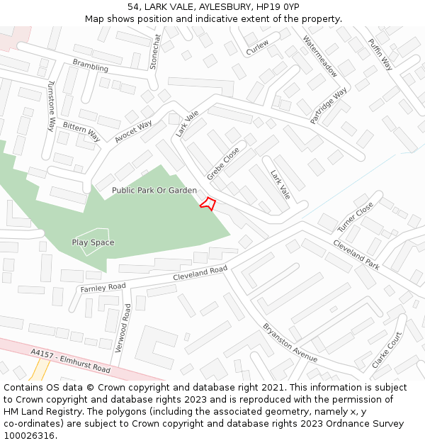54, LARK VALE, AYLESBURY, HP19 0YP: Location map and indicative extent of plot