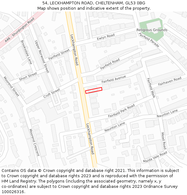 54, LECKHAMPTON ROAD, CHELTENHAM, GL53 0BG: Location map and indicative extent of plot