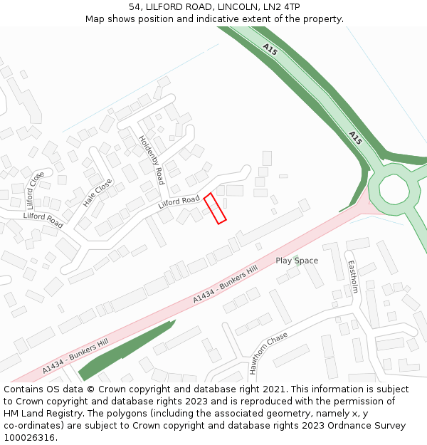 54, LILFORD ROAD, LINCOLN, LN2 4TP: Location map and indicative extent of plot