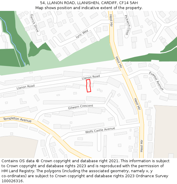 54, LLANON ROAD, LLANISHEN, CARDIFF, CF14 5AH: Location map and indicative extent of plot