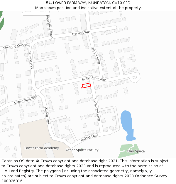 54, LOWER FARM WAY, NUNEATON, CV10 0FD: Location map and indicative extent of plot