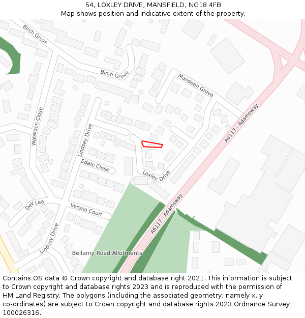 54, LOXLEY DRIVE, MANSFIELD, NG18 4FB: Location map and indicative extent of plot