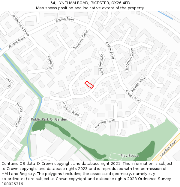 54, LYNEHAM ROAD, BICESTER, OX26 4FD: Location map and indicative extent of plot