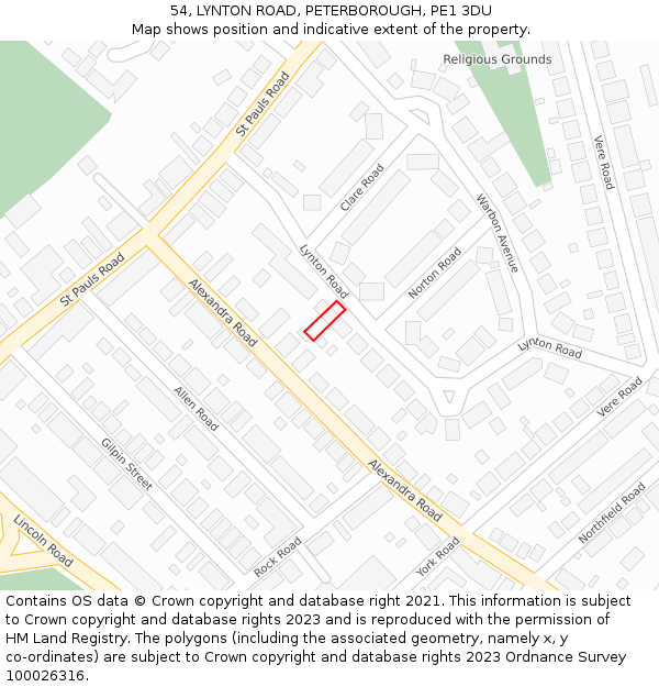 54, LYNTON ROAD, PETERBOROUGH, PE1 3DU: Location map and indicative extent of plot