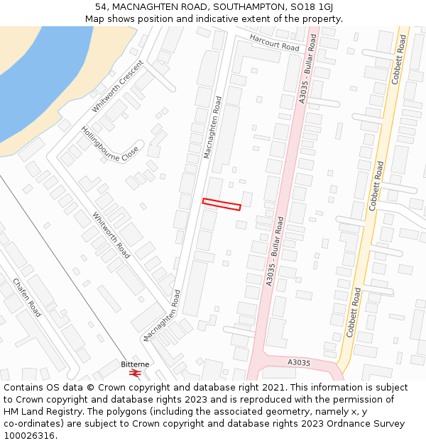 54, MACNAGHTEN ROAD, SOUTHAMPTON, SO18 1GJ: Location map and indicative extent of plot