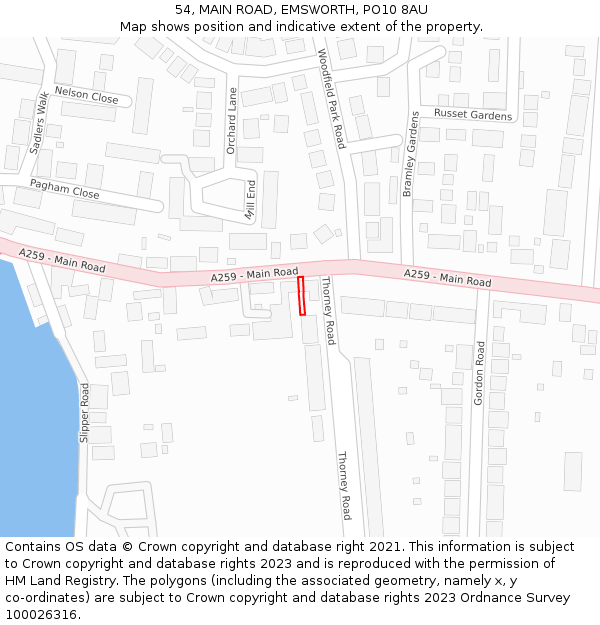 54, MAIN ROAD, EMSWORTH, PO10 8AU: Location map and indicative extent of plot