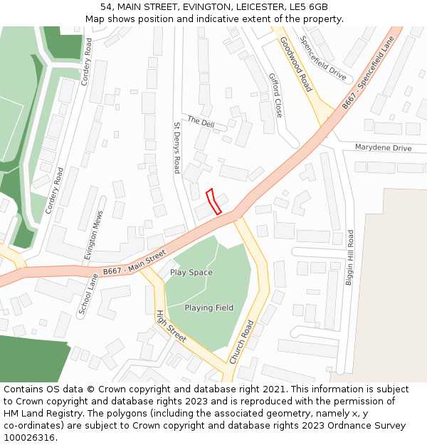 54, MAIN STREET, EVINGTON, LEICESTER, LE5 6GB: Location map and indicative extent of plot