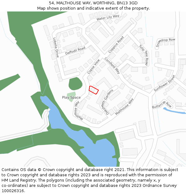 54, MALTHOUSE WAY, WORTHING, BN13 3GD: Location map and indicative extent of plot