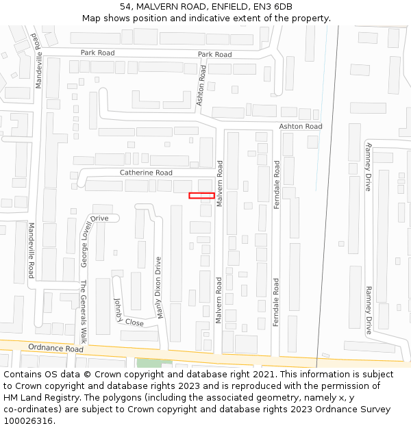 54, MALVERN ROAD, ENFIELD, EN3 6DB: Location map and indicative extent of plot