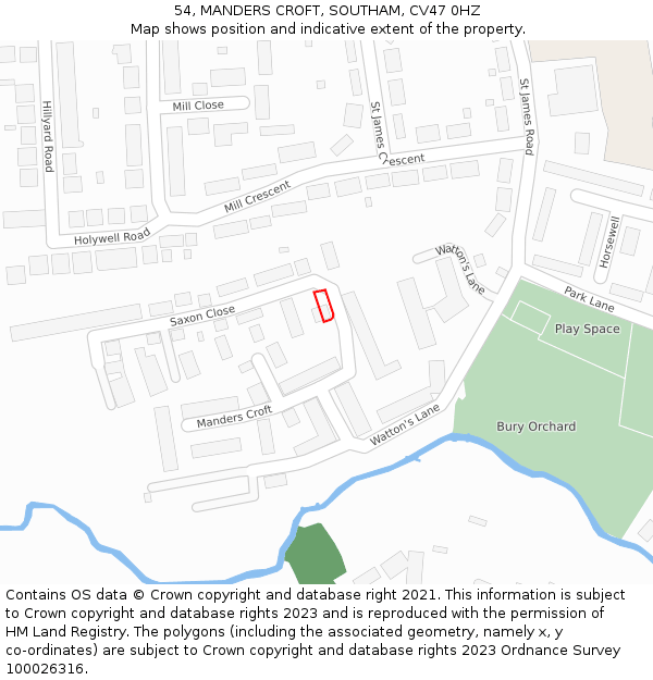 54, MANDERS CROFT, SOUTHAM, CV47 0HZ: Location map and indicative extent of plot