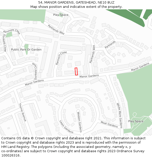 54, MANOR GARDENS, GATESHEAD, NE10 8UZ: Location map and indicative extent of plot