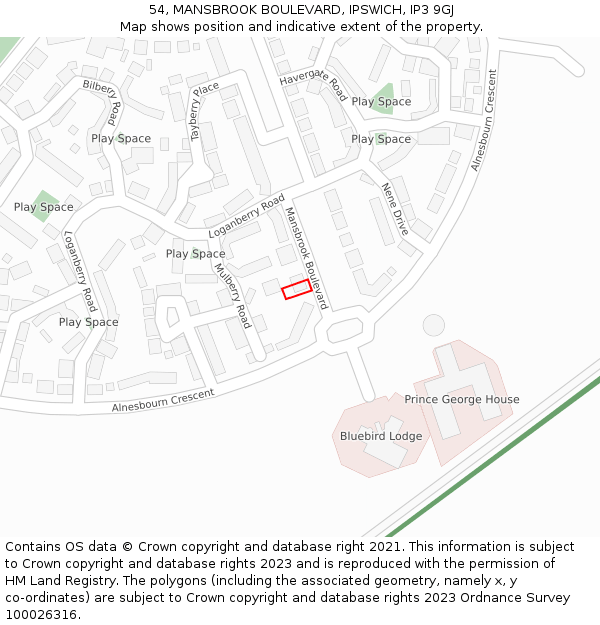 54, MANSBROOK BOULEVARD, IPSWICH, IP3 9GJ: Location map and indicative extent of plot