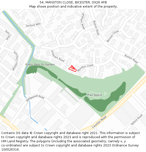 54, MANSTON CLOSE, BICESTER, OX26 4FB: Location map and indicative extent of plot
