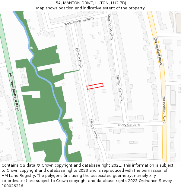 54, MANTON DRIVE, LUTON, LU2 7DJ: Location map and indicative extent of plot