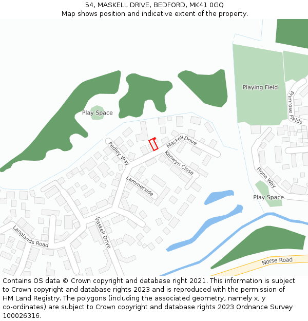 54, MASKELL DRIVE, BEDFORD, MK41 0GQ: Location map and indicative extent of plot