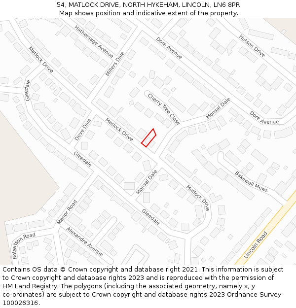 54, MATLOCK DRIVE, NORTH HYKEHAM, LINCOLN, LN6 8PR: Location map and indicative extent of plot