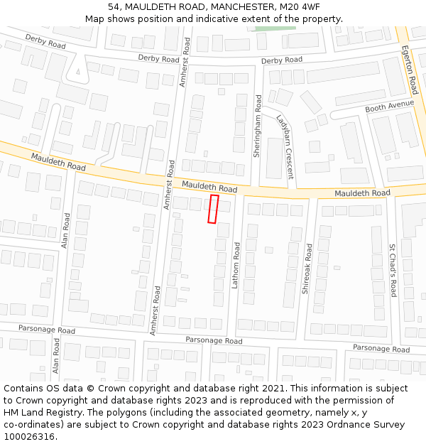 54, MAULDETH ROAD, MANCHESTER, M20 4WF: Location map and indicative extent of plot