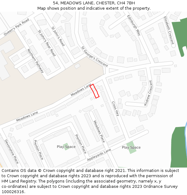 54, MEADOWS LANE, CHESTER, CH4 7BH: Location map and indicative extent of plot