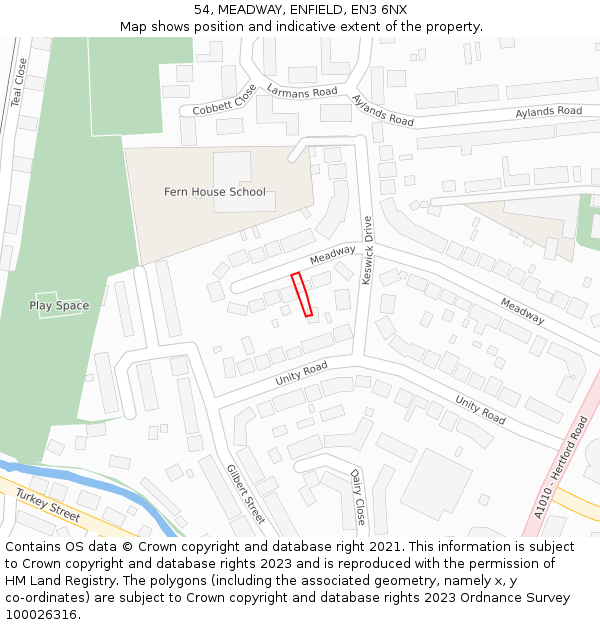 54, MEADWAY, ENFIELD, EN3 6NX: Location map and indicative extent of plot