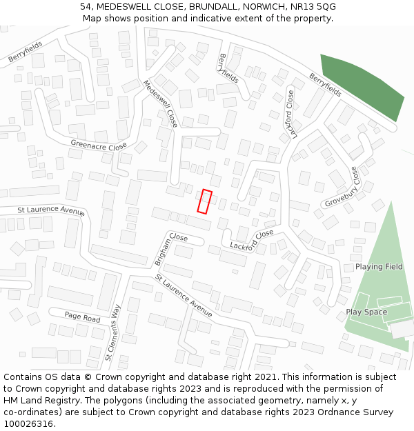 54, MEDESWELL CLOSE, BRUNDALL, NORWICH, NR13 5QG: Location map and indicative extent of plot