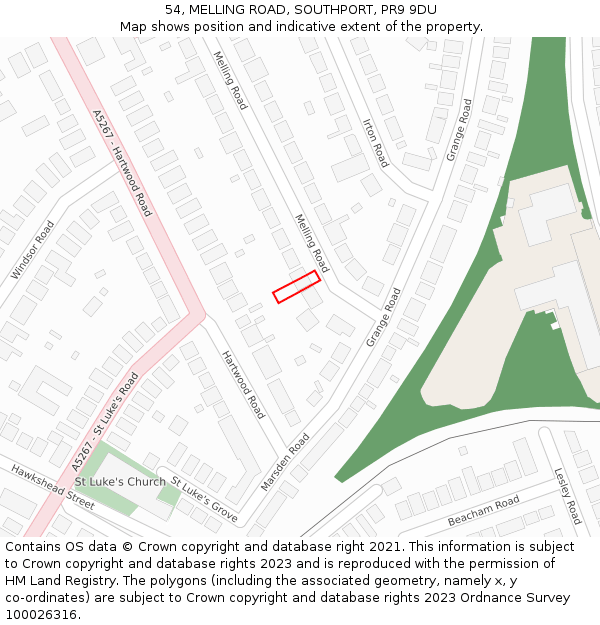 54, MELLING ROAD, SOUTHPORT, PR9 9DU: Location map and indicative extent of plot