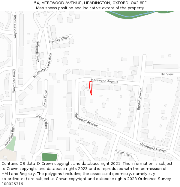 54, MEREWOOD AVENUE, HEADINGTON, OXFORD, OX3 8EF: Location map and indicative extent of plot