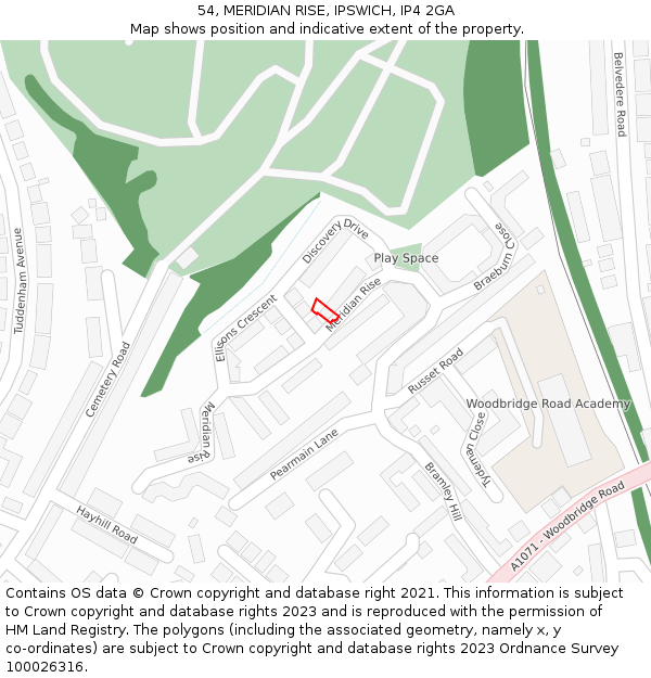 54, MERIDIAN RISE, IPSWICH, IP4 2GA: Location map and indicative extent of plot