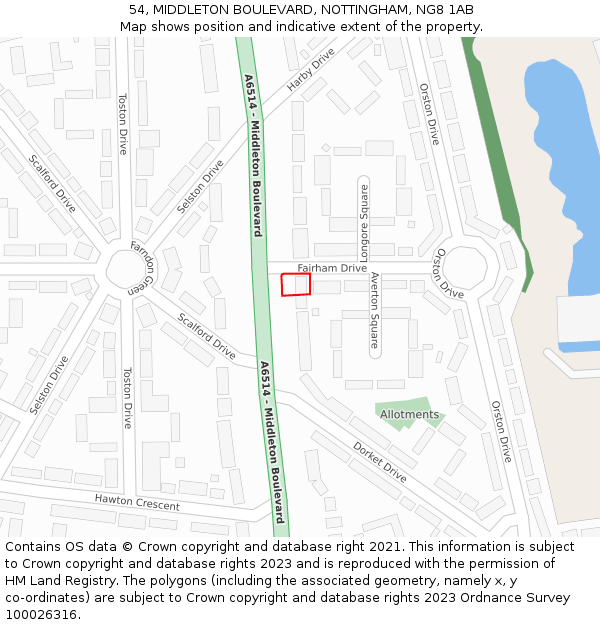 54, MIDDLETON BOULEVARD, NOTTINGHAM, NG8 1AB: Location map and indicative extent of plot