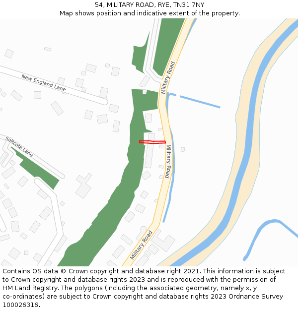 54, MILITARY ROAD, RYE, TN31 7NY: Location map and indicative extent of plot