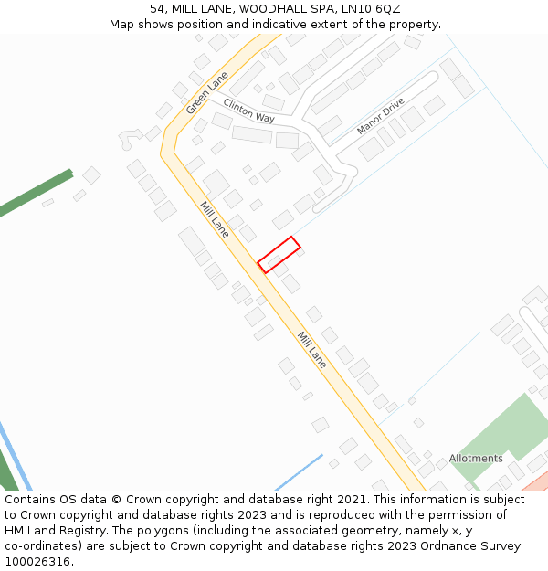 54, MILL LANE, WOODHALL SPA, LN10 6QZ: Location map and indicative extent of plot