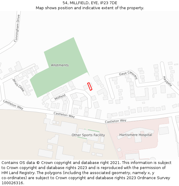 54, MILLFIELD, EYE, IP23 7DE: Location map and indicative extent of plot