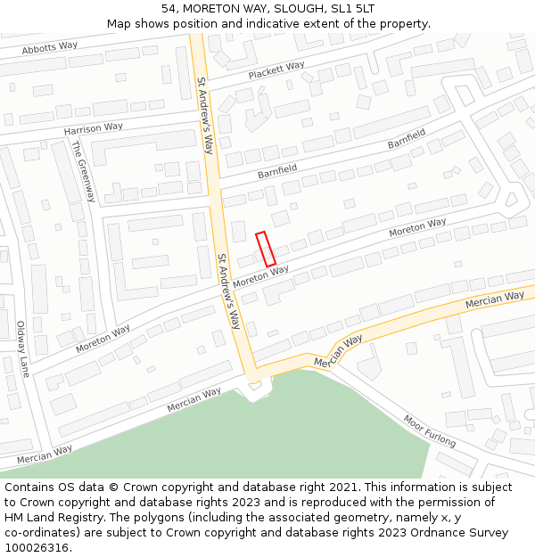 54, MORETON WAY, SLOUGH, SL1 5LT: Location map and indicative extent of plot