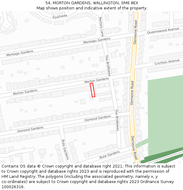54, MORTON GARDENS, WALLINGTON, SM6 8EX: Location map and indicative extent of plot