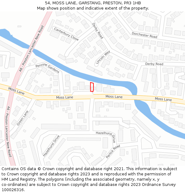 54, MOSS LANE, GARSTANG, PRESTON, PR3 1HB: Location map and indicative extent of plot