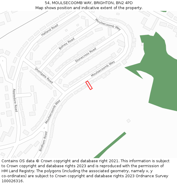 54, MOULSECOOMB WAY, BRIGHTON, BN2 4PD: Location map and indicative extent of plot