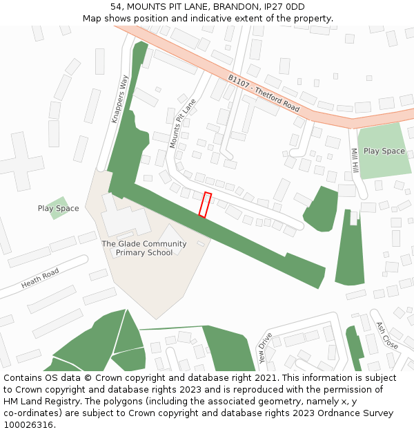 54, MOUNTS PIT LANE, BRANDON, IP27 0DD: Location map and indicative extent of plot