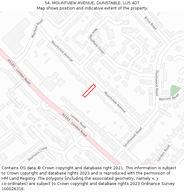 54, MOUNTVIEW AVENUE, DUNSTABLE, LU5 4DT: Location map and indicative extent of plot