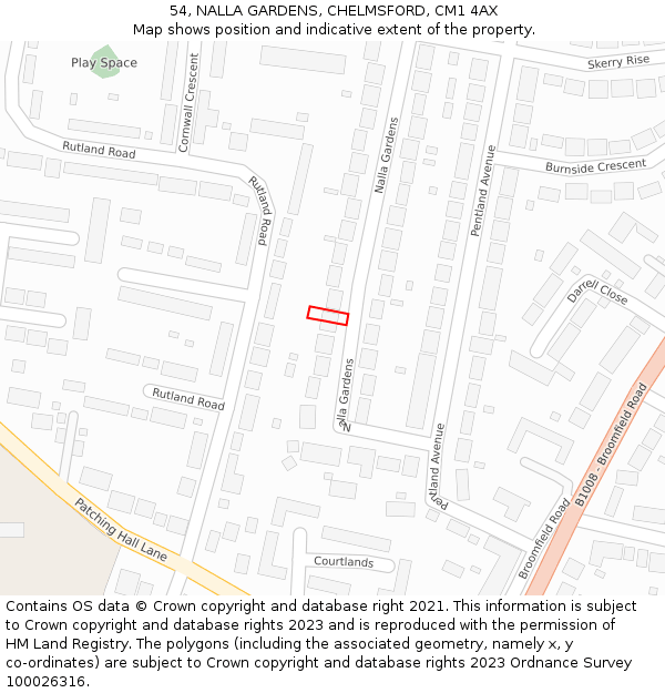 54, NALLA GARDENS, CHELMSFORD, CM1 4AX: Location map and indicative extent of plot
