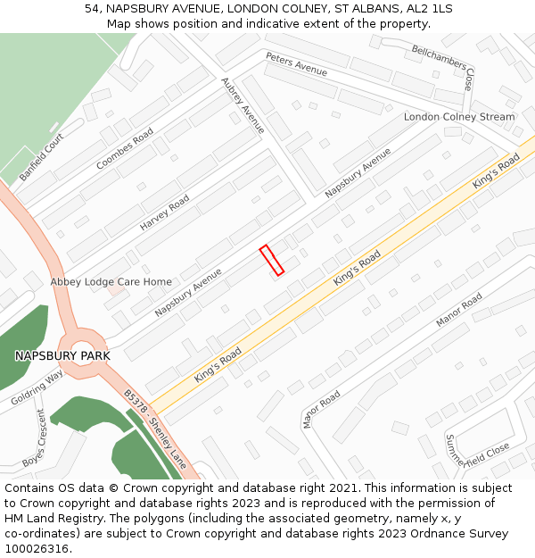 54, NAPSBURY AVENUE, LONDON COLNEY, ST ALBANS, AL2 1LS: Location map and indicative extent of plot