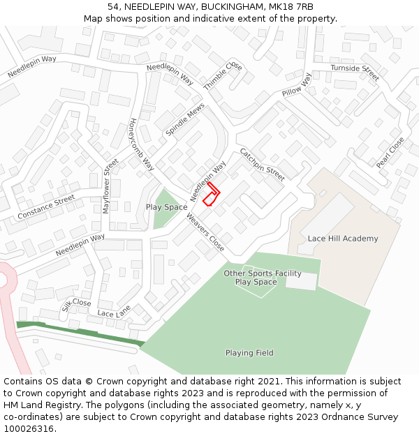 54, NEEDLEPIN WAY, BUCKINGHAM, MK18 7RB: Location map and indicative extent of plot